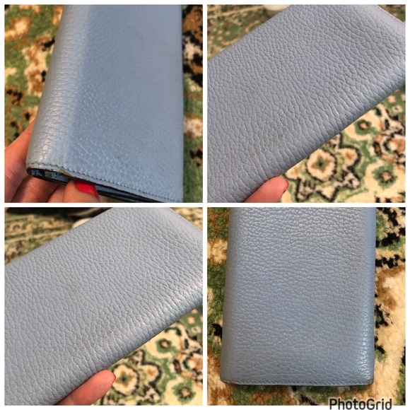 Gucci AUTHENTIC Interlocking G Grained Pebbled Baby Blue Leather GG Long Wallet - Picture 6 of 16